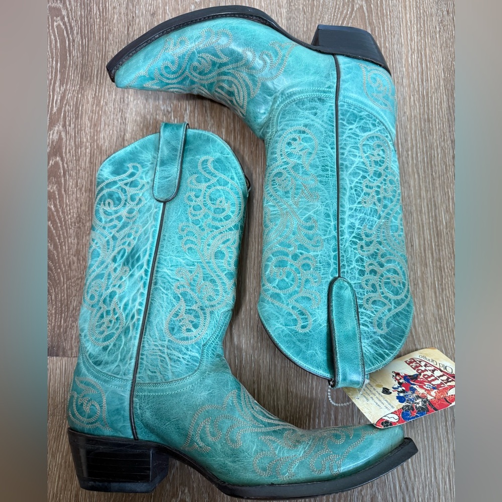 NWT Old Gringo Blue Western Boots with Intricate Accents Size 8